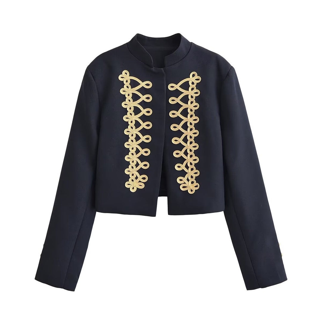 Damen Kurze Militärjacke mit goldverzierter Kordelapplikation Echo Archiv