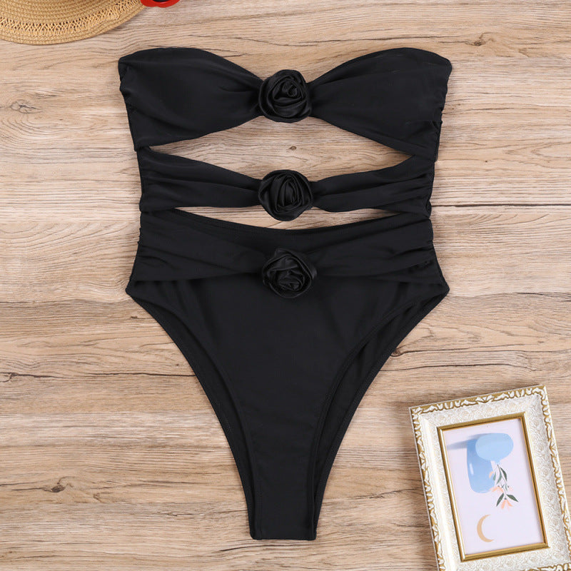 Damen Cut-Out Einteiler Badeanzug mit floralem Detail Echo Archiv