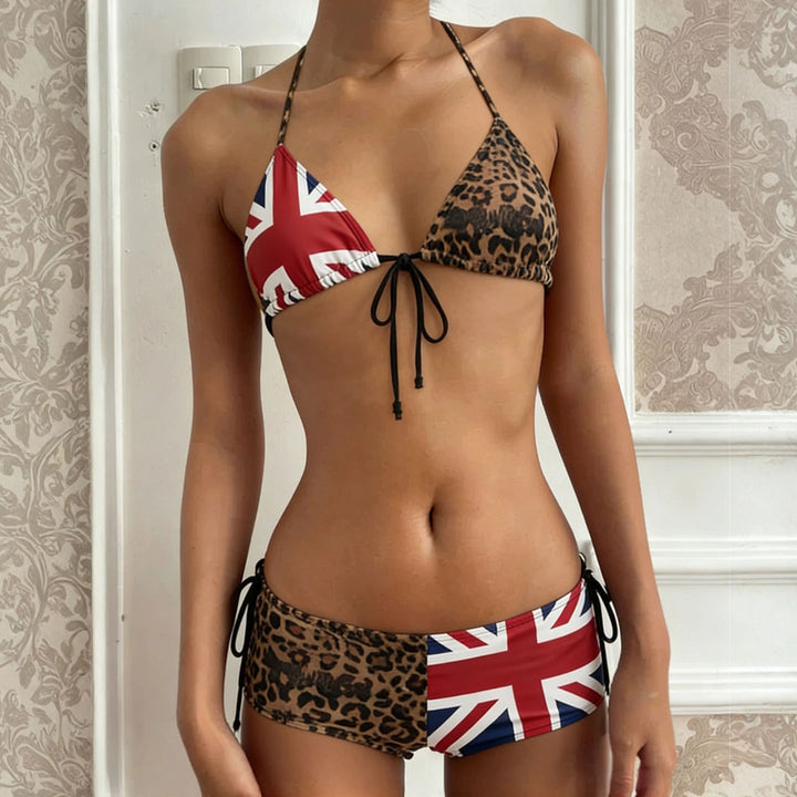 Damen Bikiniset mit Leopardenmuster und Union Jack Akzenten Echo Archiv