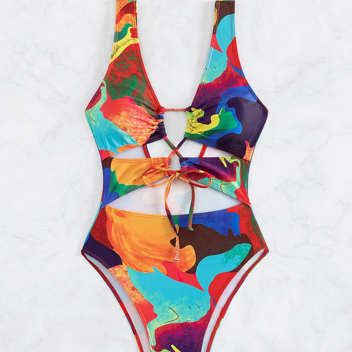 Damen Einteiler Badeanzug mit buntem Cut-Out-Design Echo Archiv
