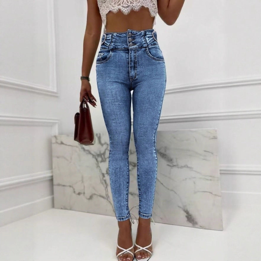 Damen Hochgeschnittene Sculpting-Jeans im eng anliegenden Schnitt mit elastischem Formbund Echo Archiv