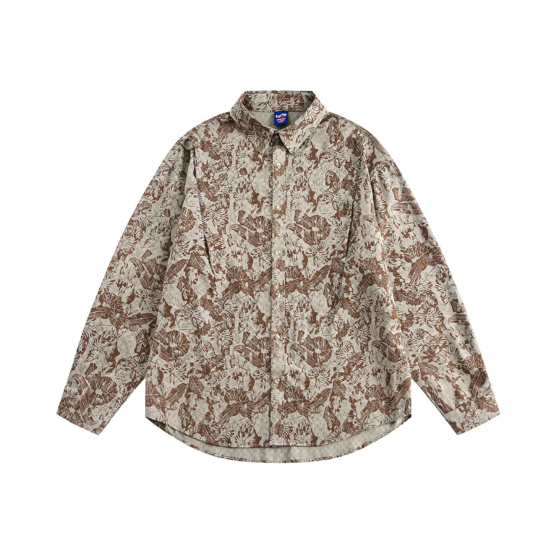 Unisex Oversize Hemd im Leinenstil mit Allover‑Floralmuster und abgerundetem Saum Echoarchiv