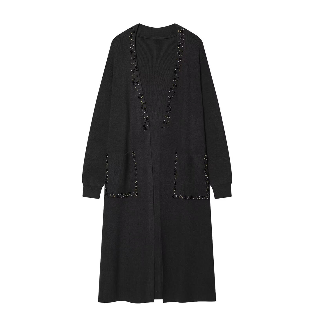 Damen langer Strickcardigan mit Perlenverzierung Echoarchiv