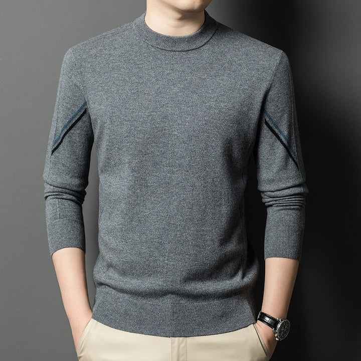 Herren eleganter Rundhals-Pullover aus feiner Wolle mit modischen Details Echoarchiv
