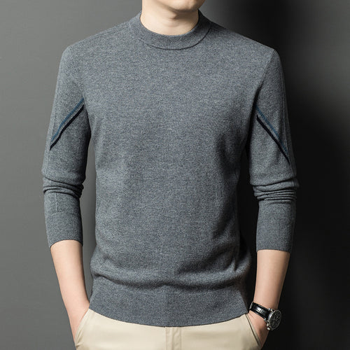 Herren eleganter Rundhals-Pullover aus feiner Wolle mit modischen Details Echoarchiv