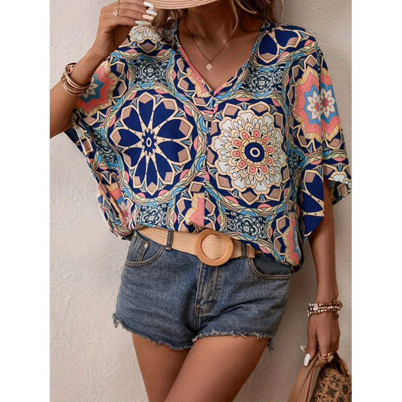Damen Oversized Bluse mit kontrastvollem Blumenmuster Echo Archiv