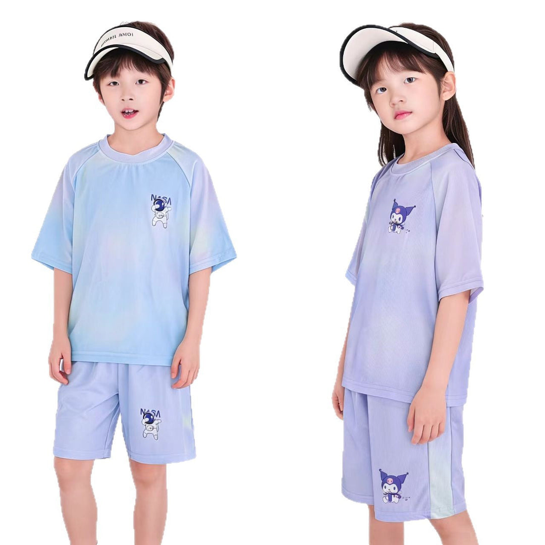 Damen nan atmungsaktives Kinder Sportset mit kurzarm Shirt und elastischer Bundshorts Echo Archiv