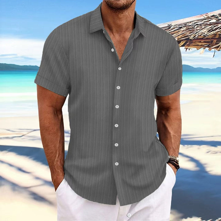 Herren Kurzarm gestreiftes lässiges Button-Up Hemd Echoarchiv