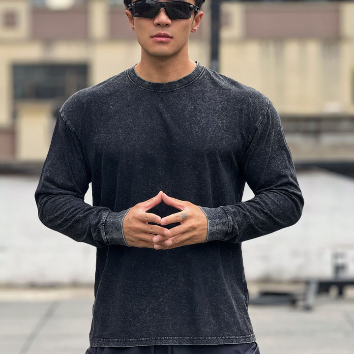 Herren Langarmshirt aus weichem Baumwollmix mit angesagtem Stone-Wash-Effekt Echoarchiv