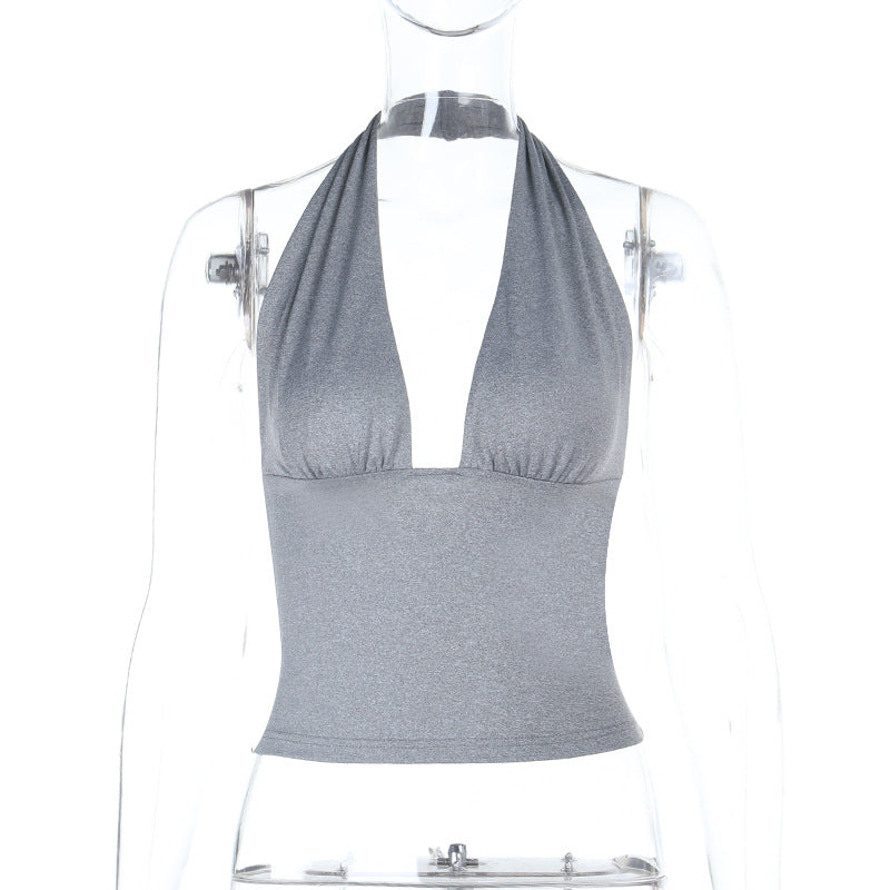 Damen elegantes Haltertop mit tiefem V-Ausschnitt und figurbetonter Passform Echo Archiv