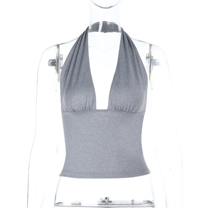 Damen elegantes Haltertop mit tiefem V-Ausschnitt und figurbetonter Passform Echo Archiv