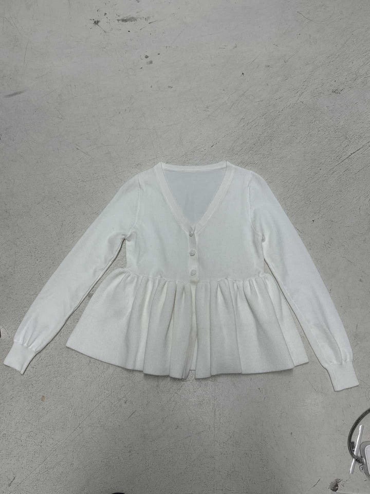 Damen nan geripptes Langarm-Top mit Empire-Taille, zierlicher Knopfleiste und Spitzenbesatz Echo Archiv