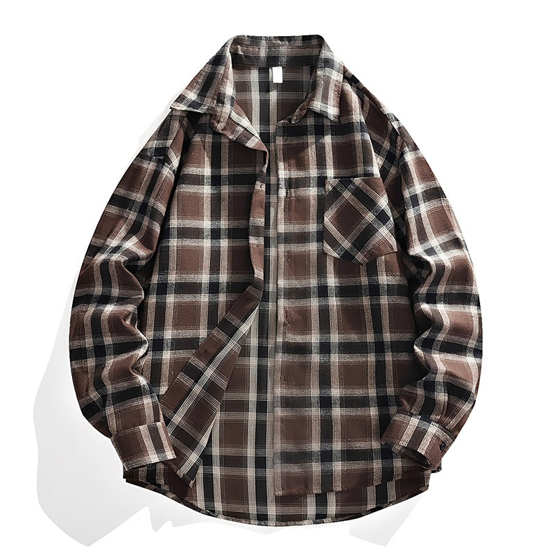 Herren Oversize karierte Flanellhemdjacke mit Brusttasche & abgerundetem Saum Echo Archiv
