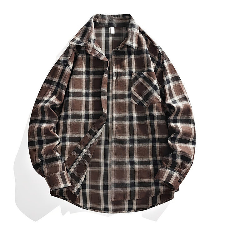 Herren Oversize karierte Flanellhemdjacke mit Brusttasche & abgerundetem Saum Echo Archiv