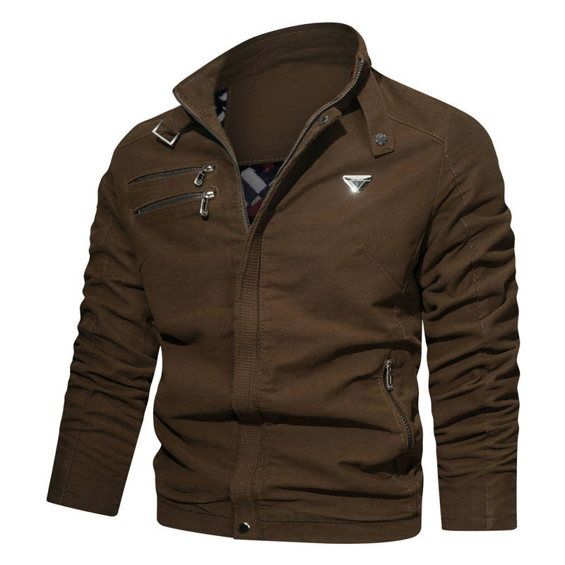 Herren leichtes Canvas‑Utility‑Blouson mit Stehkragen, asymmetrischer Brustreißverschlusspartie und Zier‑Reißverschlüssen Echoarchiv