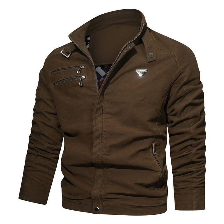 Herren leichtes Canvas‑Utility‑Blouson mit Stehkragen, asymmetrischer Brustreißverschlusspartie und Zier‑Reißverschlüssen Echoarchiv