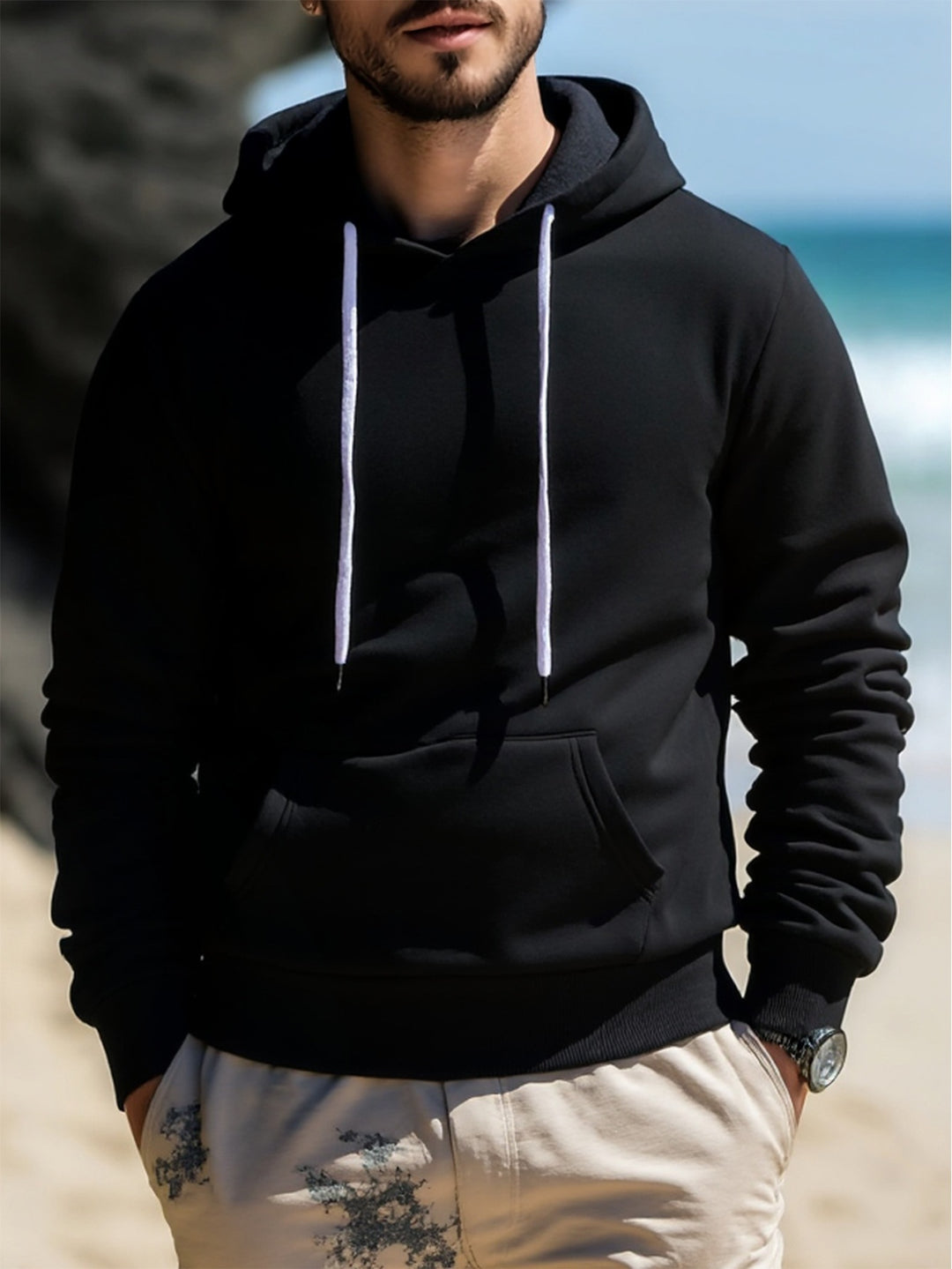 Herren Kapuzenpullover aus French‑Terry mit Kängurutasche & geripptem Saum Echo Archiv