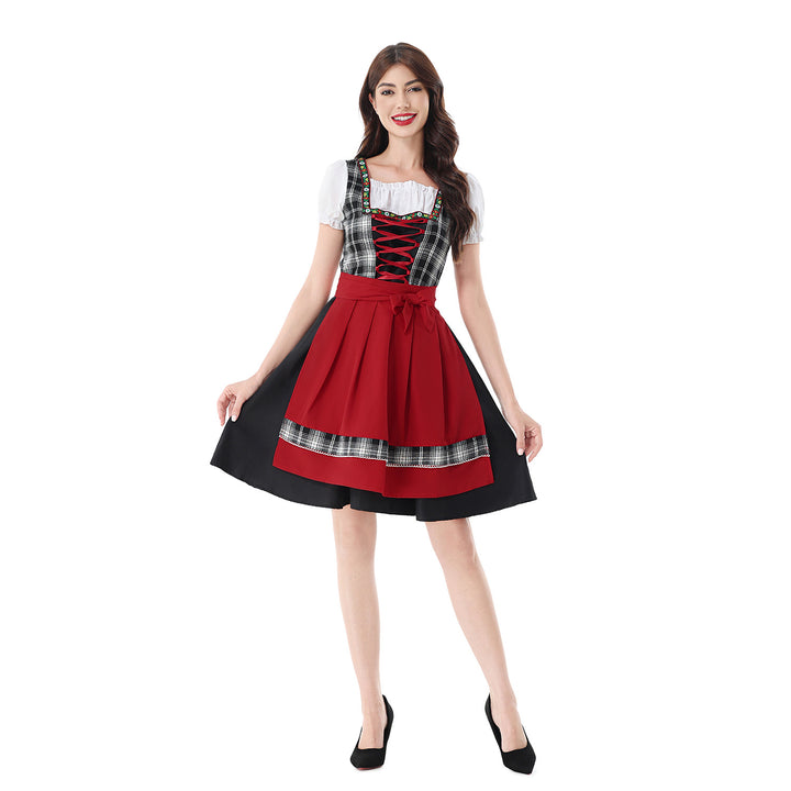 Damen nan traditionelles Dirndlkleid mit Karo-Mieder und gesteppter Schürze Echo Archiv