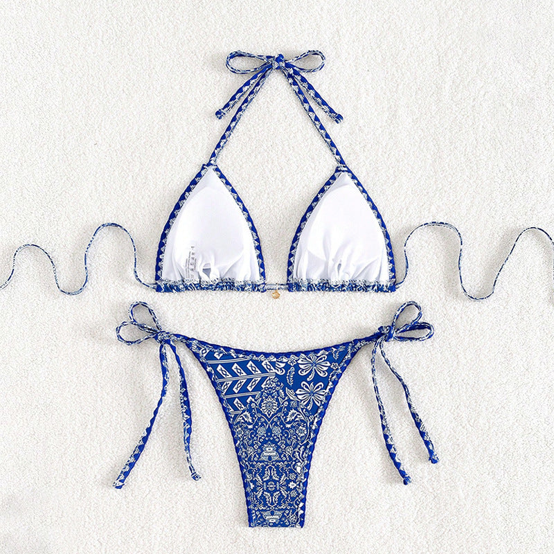 Damen Triangel-Bikini mit verstellbaren Bindebändern und floralem Print Echo Archiv