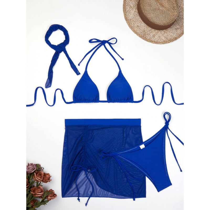 Damen Triangelbikini-Set mit transparentem Überrock und modischem Stirnband Echo Archiv