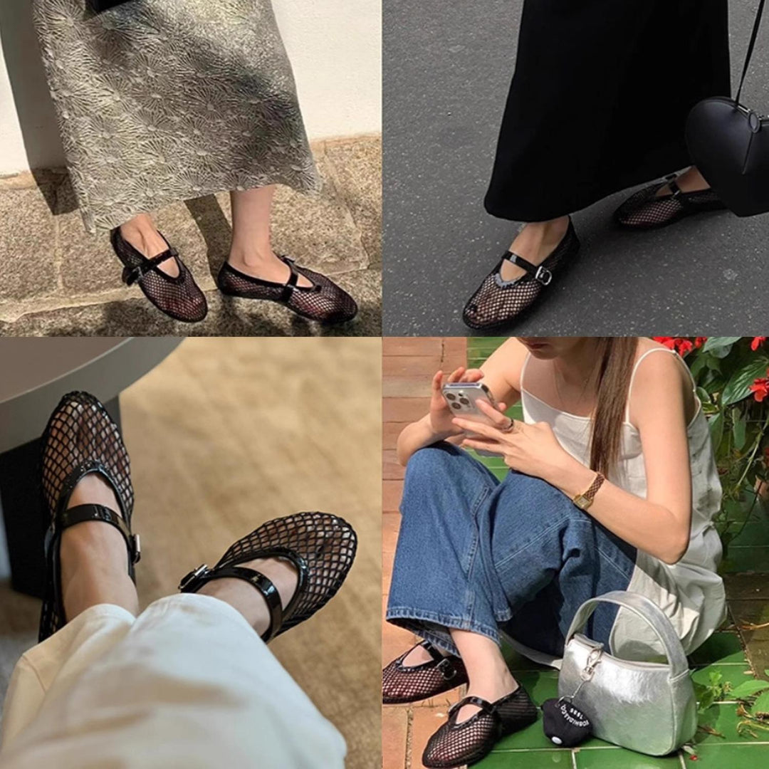 Damen Ballerinas mit elegantem Netzdesign und modischem Riemen Echoarchiv
