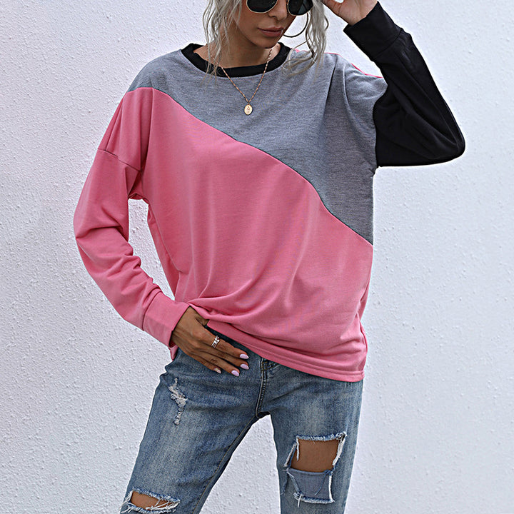 Damen Lässiges Colorblock-Sweatshirt mit diagonaler Teilung und Raglanärmeln Echoarchiv