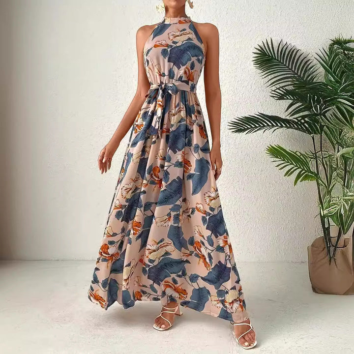 Damen Maxikleid Im Boho-Stil mit Hohem Kragen und Bindegürtel Echoarchiv