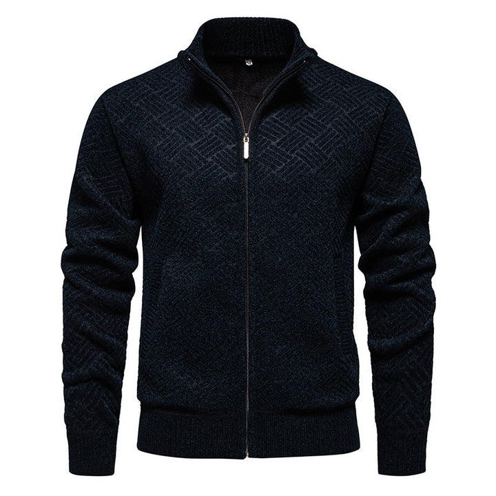 Herren modische Strickjacke mit hochgeschlossenem Kragen und Reißverschluss Echoarchiv