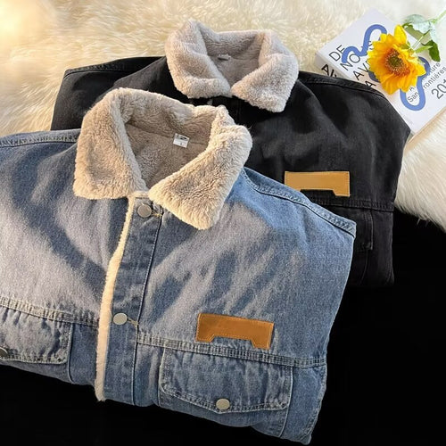Damen gefütterte Denimjacke mit stylischem Kragen und praktischen Taschen Echoarchiv