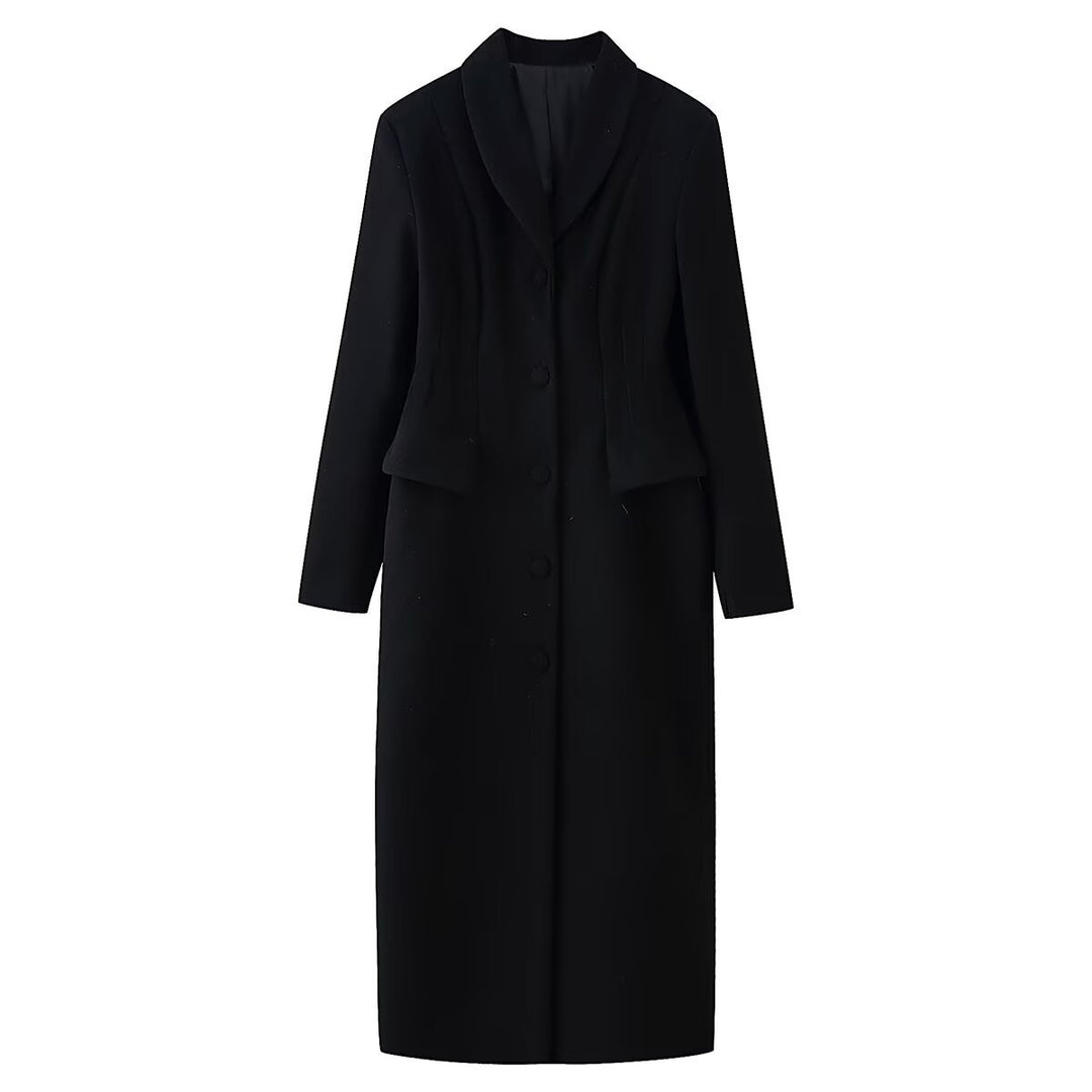Damen taillierter langer Mantel mit Schalkragen und Peplum-Taille Echo Archiv