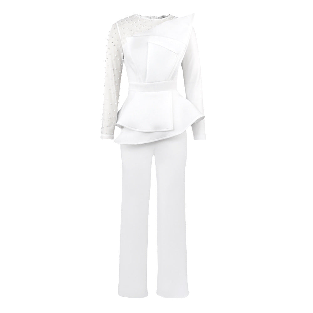 Damen eleganter Jumpsuit mit asymmetrischem Oberteil und raffiniertem Rüschendesign Echo Archiv