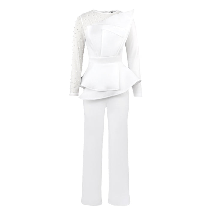Damen eleganter Jumpsuit mit asymmetrischem Oberteil und raffiniertem Rüschendesign Echo Archiv