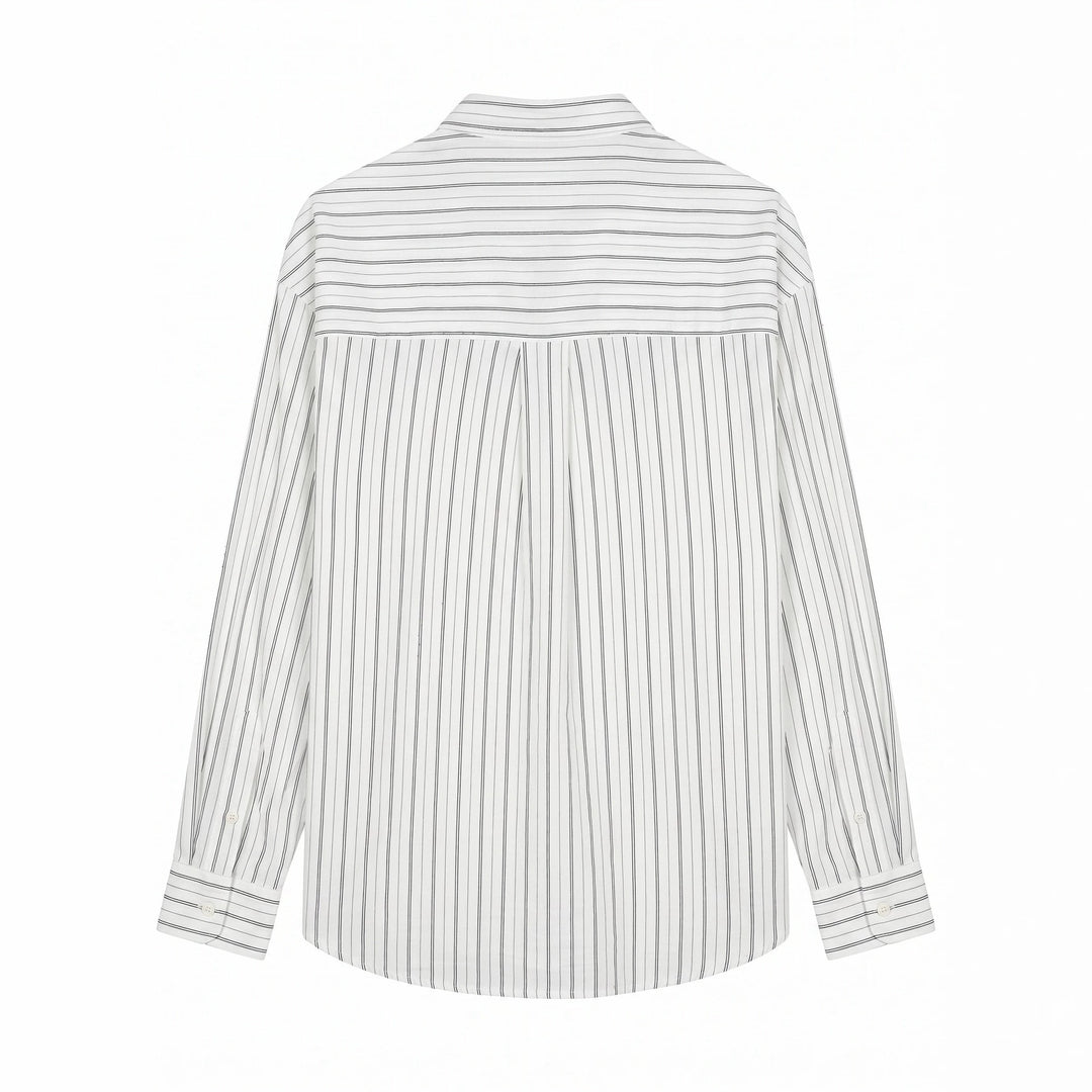 Unisex Langes Relaxed-Fit Streifenhemd mit Kentkragen und abgerundetem Saum Echoarchiv