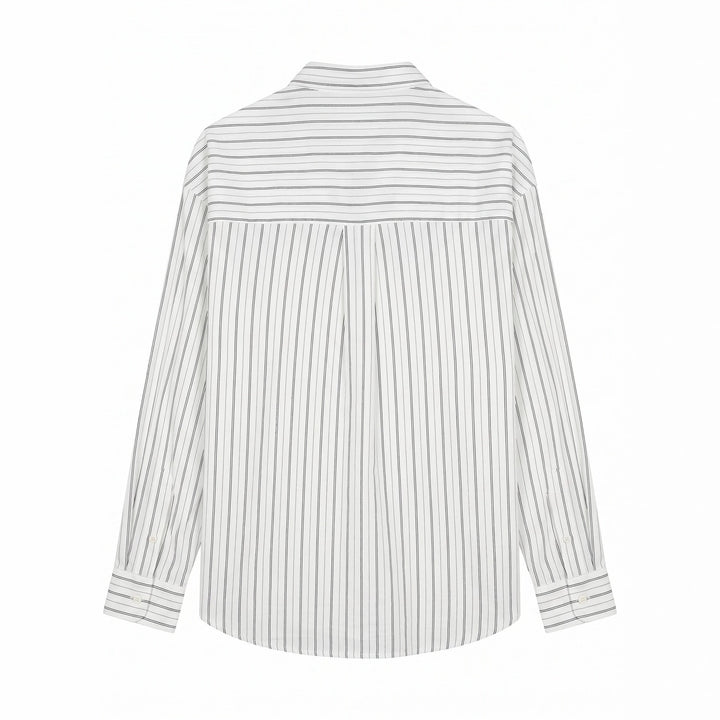 Unisex Langes Relaxed-Fit Streifenhemd mit Kentkragen und abgerundetem Saum Echoarchiv