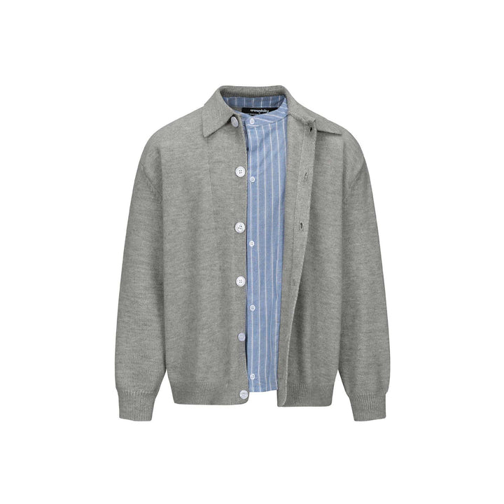 Herren Strick-Cardigan mit Hemdkragen, durchgehender Knopfleiste und geripptem Saum Echoarchiv