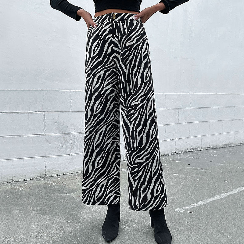 Damen Weite Palazzo-Hose mit Animal-Zebra-Muster, hohem Bund und Gürtelschlaufen Echoarchiv