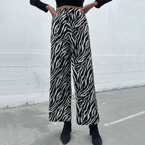 Damen Weite Palazzo-Hose mit Animal-Zebra-Muster, hohem Bund und Gürtelschlaufen Echoarchiv