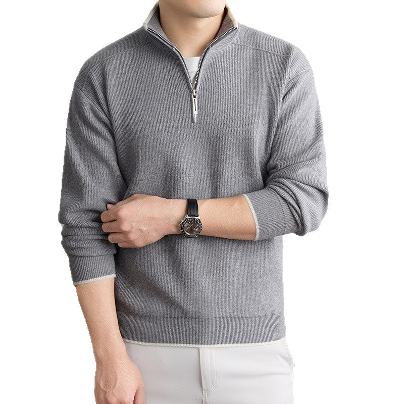 Herren Halbzip-Strickpullover mit Strukturstrick und kontrastiertem Stehkragen Echo Archiv