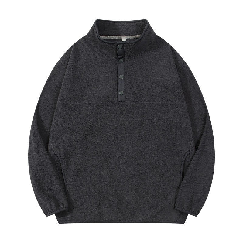 Herren gemütlicher Fleece-Pullover mit Stehkragen und Druckknöpfen Echoarchiv