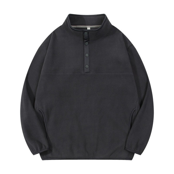 Herren gemütlicher Fleece-Pullover mit Stehkragen und Druckknöpfen Echoarchiv