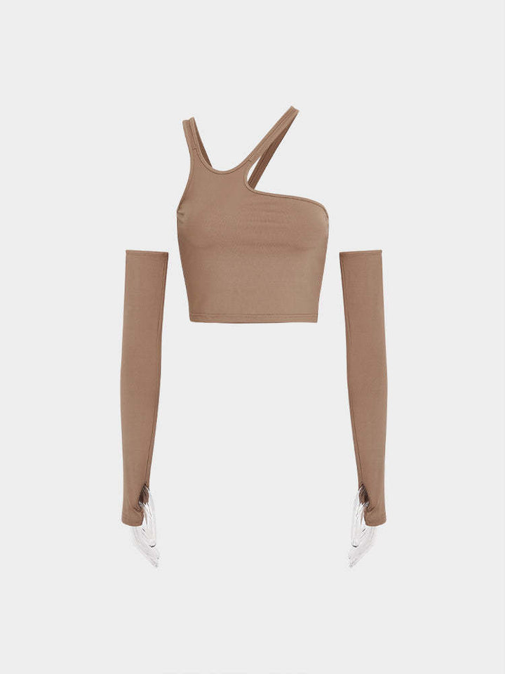 Damen Asymmetrisches Crop-Top mit langen Ärmeln Echo Archiv