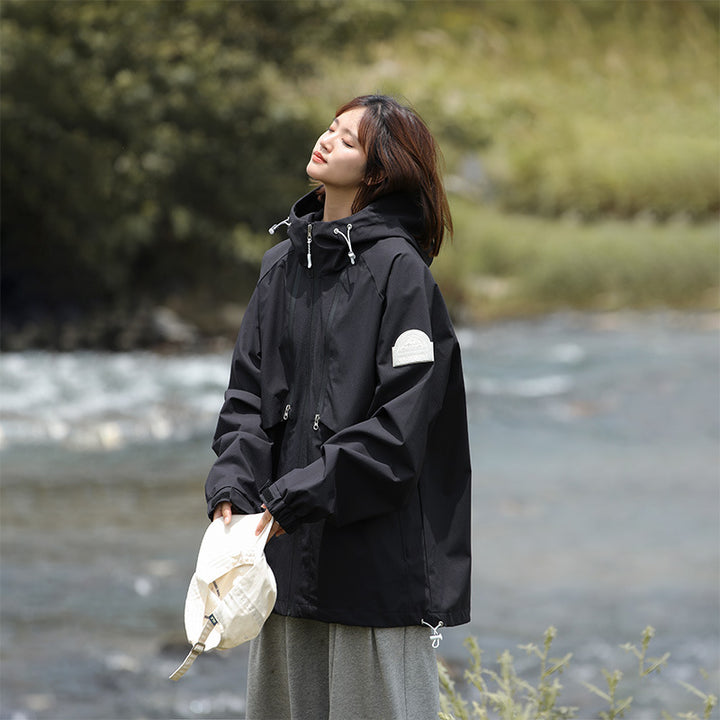Damen Leichte Wasserabweisende Oversized Funktions-Outdoorjacke mit Kapuze Echoarchiv