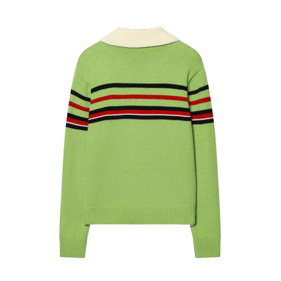 Damen Gestreifter Strickpullover mit halbem Reißverschluss und großem Hemdkragen Echoarchiv