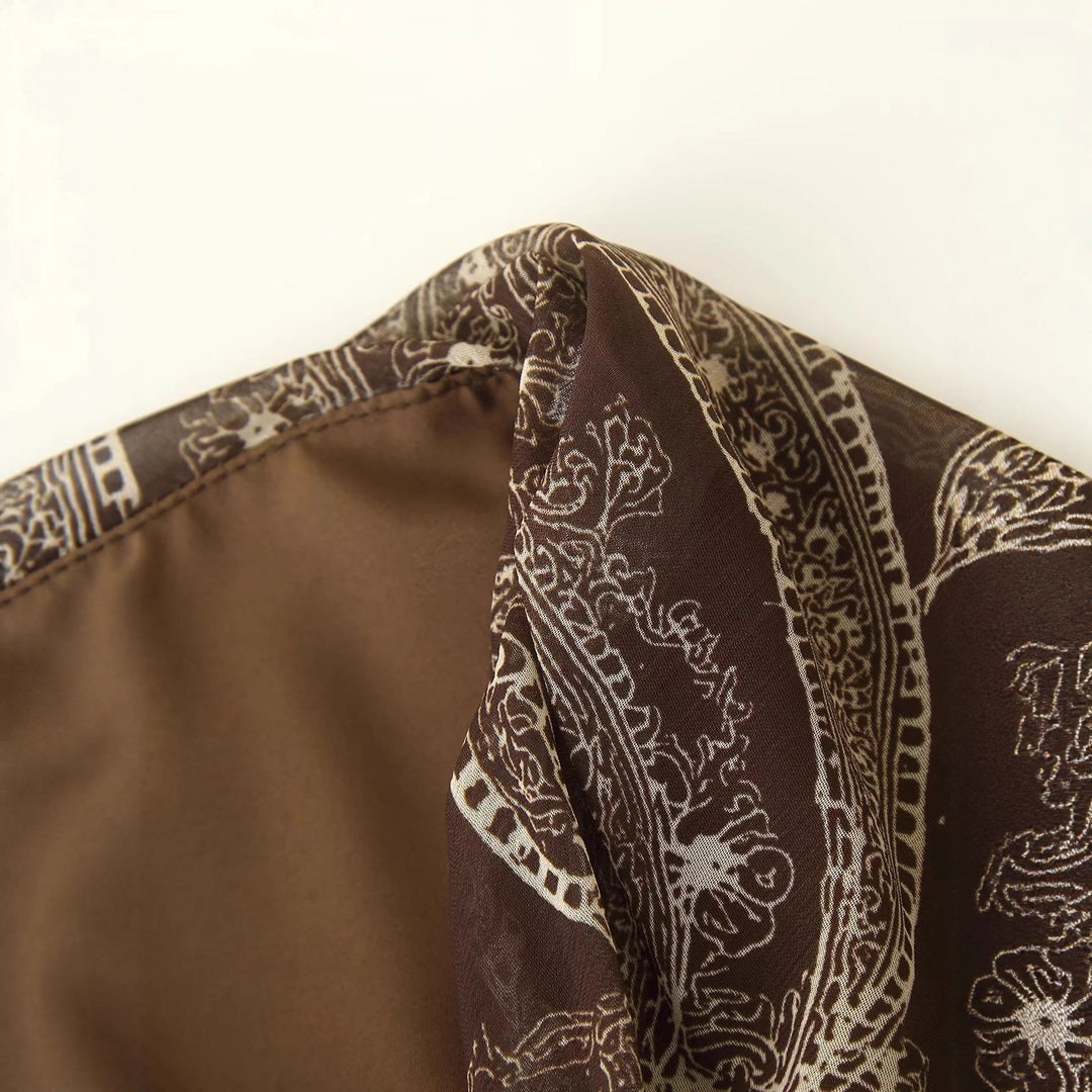 Damen ausgestellter Maxirock mit hoher Taille, gefaltetem Bund und Paisley‑Print – Valéora