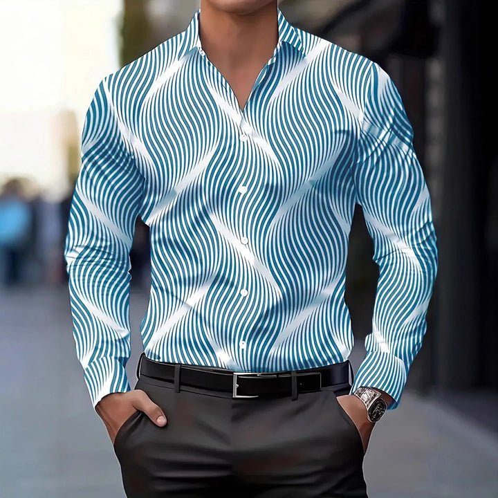Herren Langarmhemd mit elegantem Wellenmuster Echoarchiv