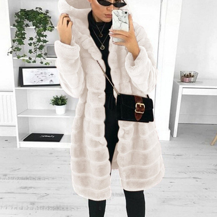 Damen nan oversized Kunstfellmantel mit Kapuze und gestepptem Paneldesign Echo Archiv