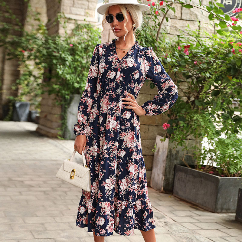 Damen Florales Maxikleid mit Taillengürtel Echo Archiv