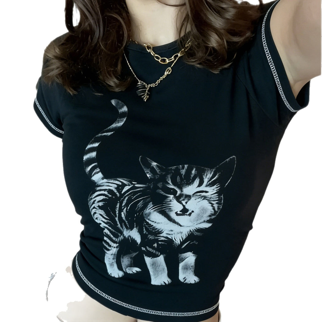 Damen T-Shirt mit kreativem Katzenmotiv Echo Archiv
