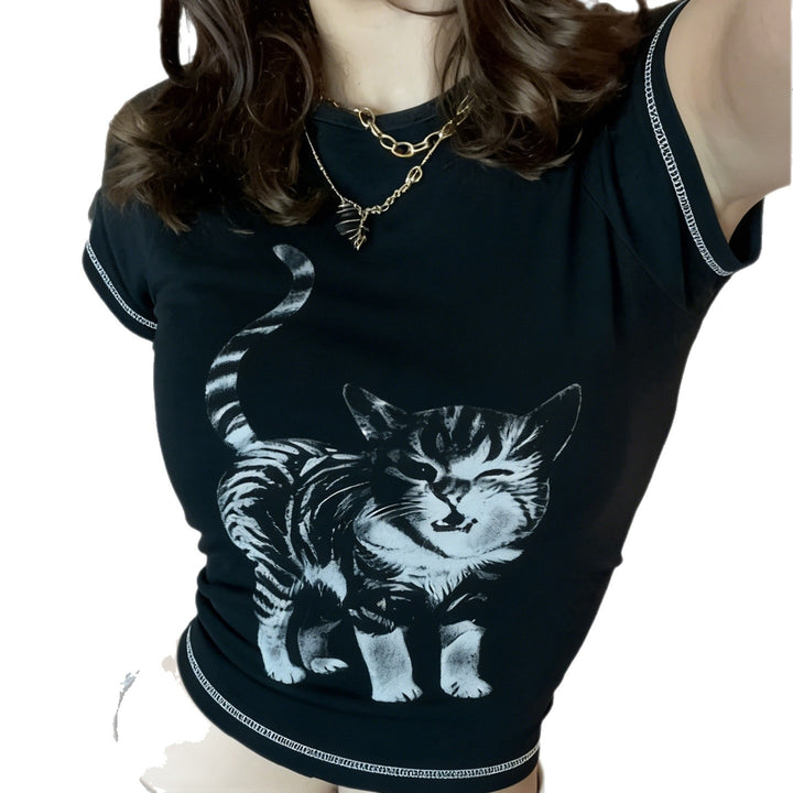 Damen T-Shirt mit kreativem Katzenmotiv Echo Archiv