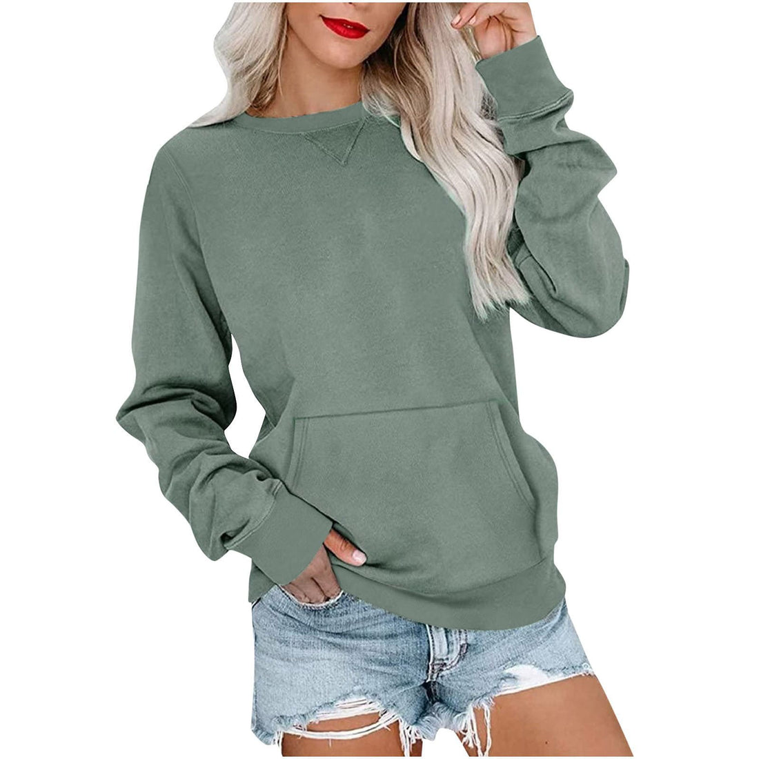 Damen Lockeres Sweatshirt mit Rundhalsausschnitt und Kängurutasche Echo Archiv